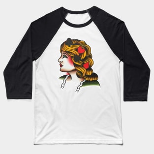 Lady Face with Aces Tattoo Design Baseball T-Shirt